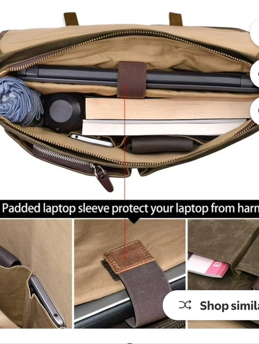 Newhey Men's Canvas And Leather Laptop Messanger Bag.